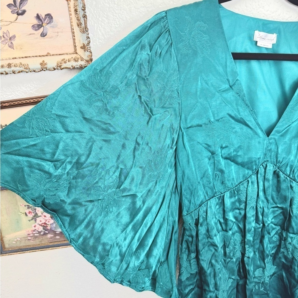 Lovers & Friends Satin Floral Bell Sleeve Boho Mini Dress - Picture 3 of 6